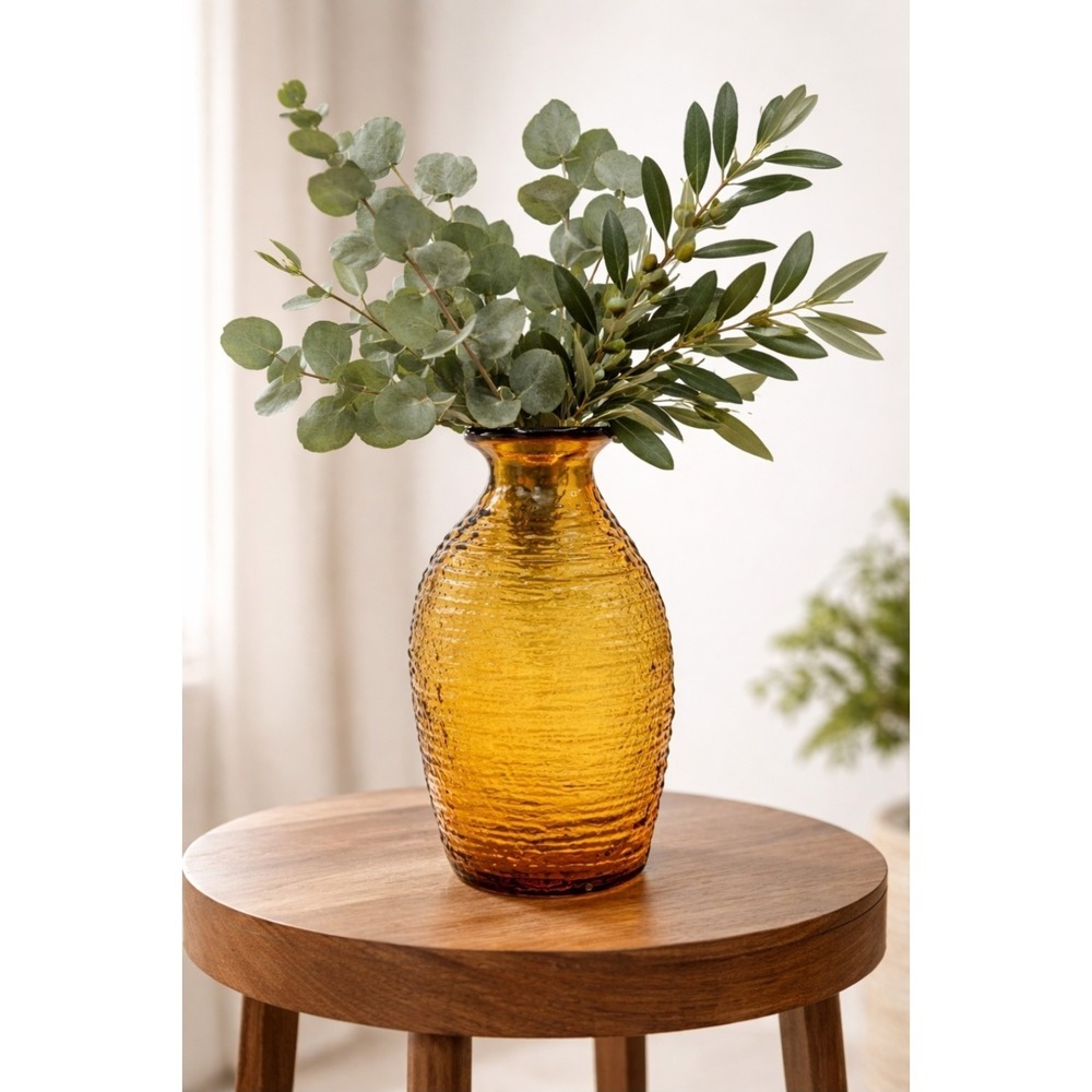 Blenko Strata Small Amber Textured Art Glass Vase 2135S 7.25" Hand Blown MCM USA